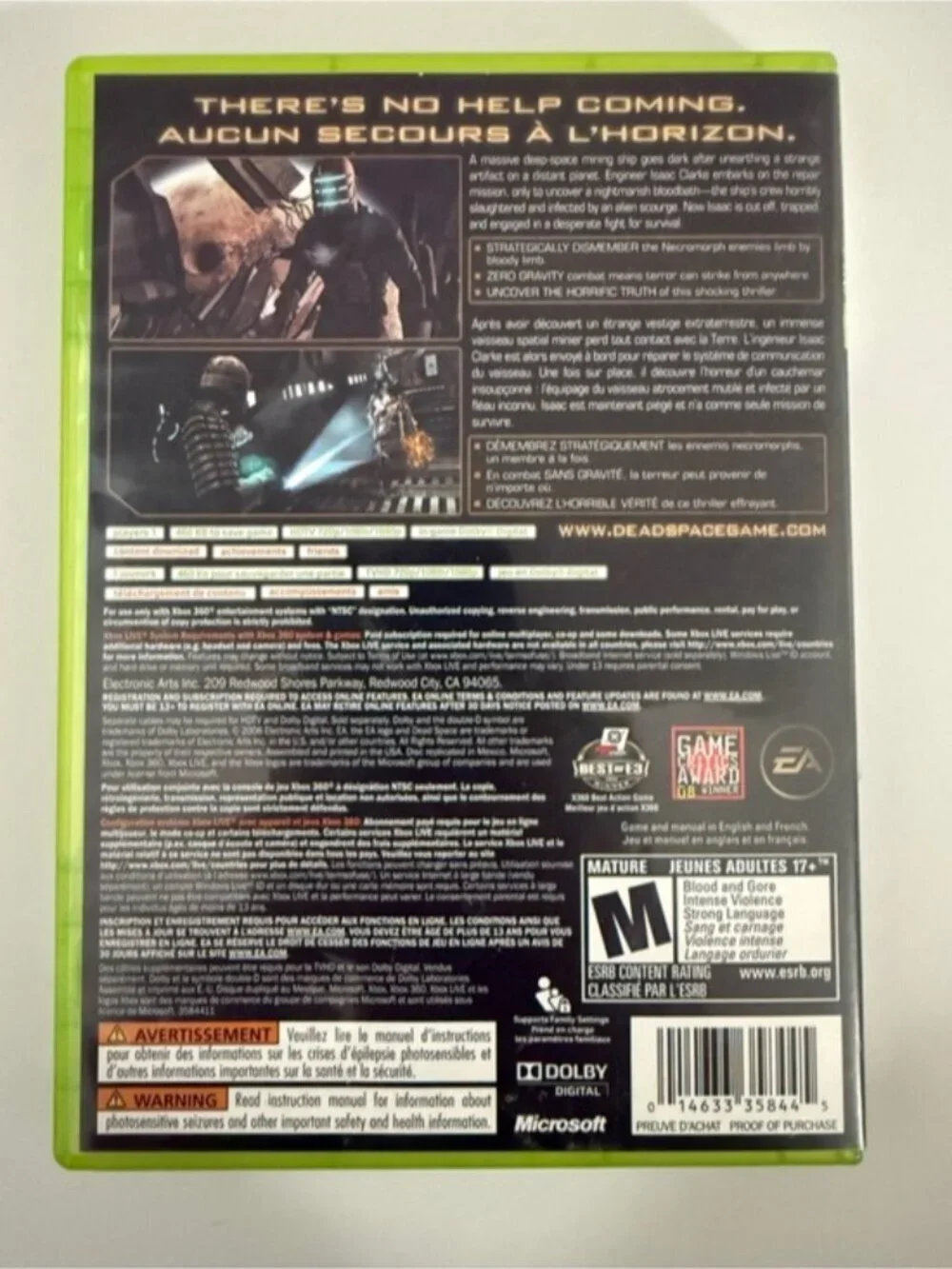 Dead Space Xbox 360 Game Complete w/ Case Disc & Inserts